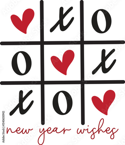 XOXO New Year Wishes Tic-Tac-Toe Game of Love and Happiness