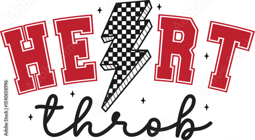 Heart Throb Racing Heart Design, Checkered Flag Lightning Bolt Graphic