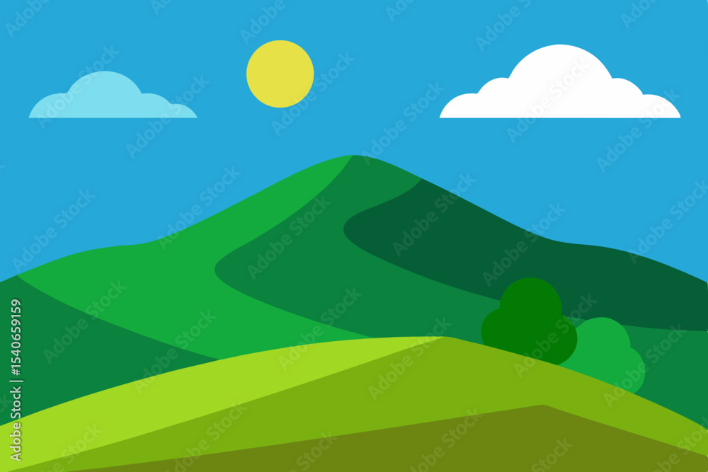 Fototapeta premium Rolling green hills and mountains landscape