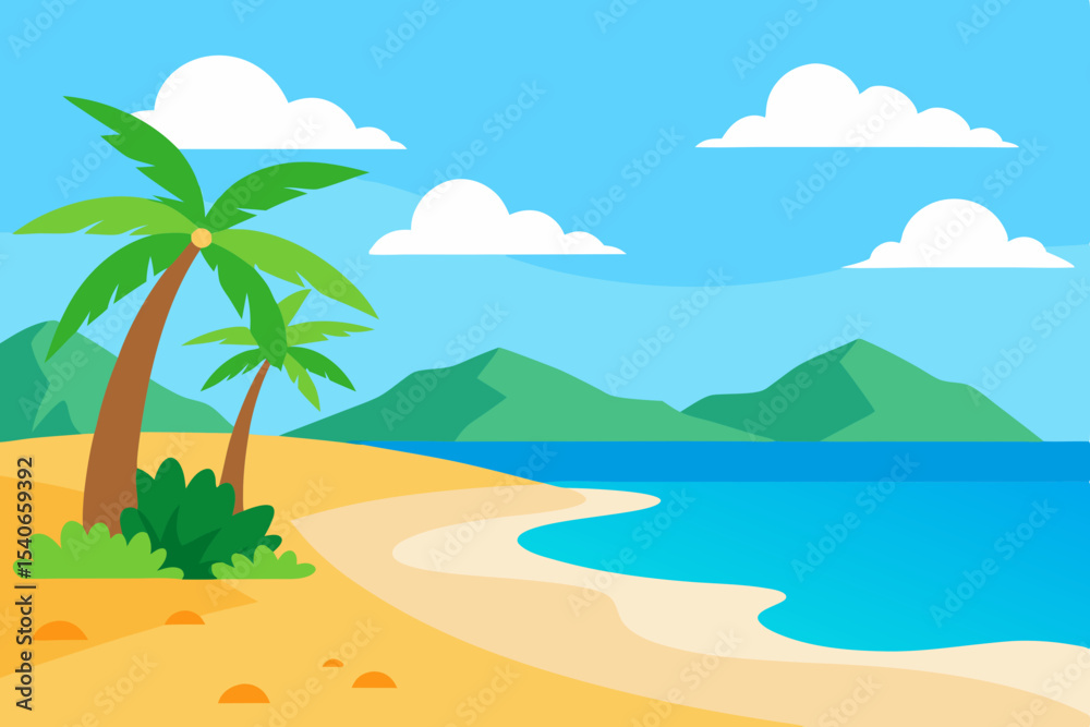 Obraz premium Tropical beach scene with palm tree and ocean