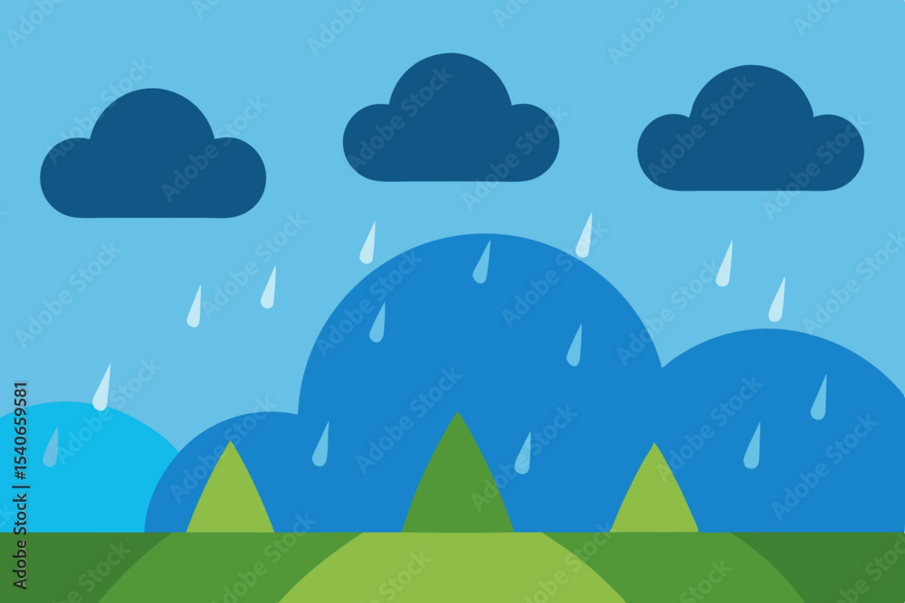 Fototapeta premium Rainy day landscape illustration simple design