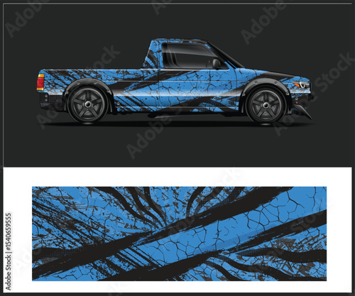 Abstract Blue and Black Truck Wrap Design Template
