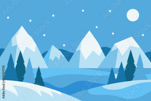 Snowy mountain range winter landscape illustration
