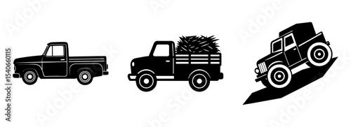 Vintage pickup trucks vector art design black silhouette transportation
