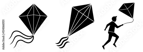 Flying kites outdoor activity summer fun childhood recreation sport silhouette