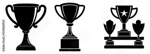 Vector illustration of championship awards trophies for sports and achievement silhouette