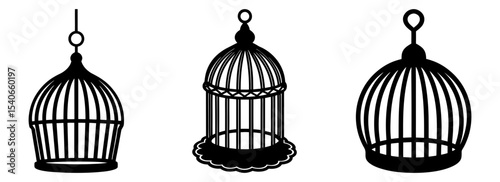 Collection of decorative hanging birdcages vector illustration elements silhouette