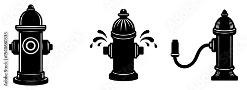 Fire hydrant vector set black and white public safety equipment drawing design silhouette