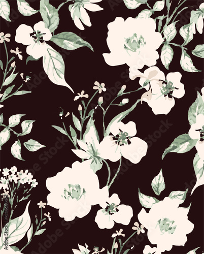 Big flowers pattern, upscale floral pattern. graphical textures floral, trendy colors pattern , flowers background with leaves. vector illustration.