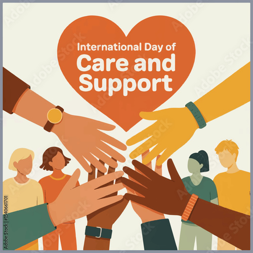 Warm visuals, helping hands, and hearts symbolizing compassion for International Care and Support Day.
