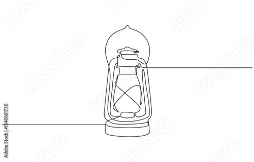 Abstract vintage kerosene lamp or lantern continuous one line art vector illustration, Single continuous line drawing vintage camping lantern on white background. 
