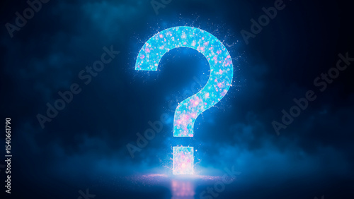 Luminous Floating Question Mark in Deep Indigo Space With Ethereal Trails