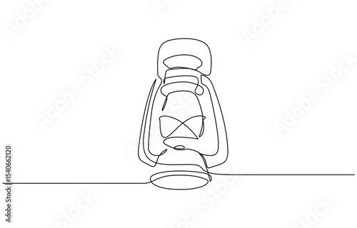 Abstract vintage kerosene lamp or lantern continuous one line art vector illustration, Single continuous line drawing vintage camping lantern on white background. 