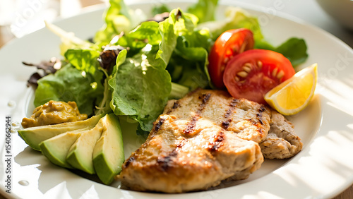 Grilled Chicken Breast with Fresh Salad & Avocado | Healthy Meal Photography