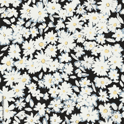 Floral seamless pattern with big flowers and Vector illustration.seamless floral watercolor pattern with garden pink, flowers roses, leaves, branches. Botanic tile, background.