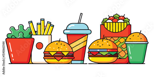 Fast food meal illustration with burgers and fries