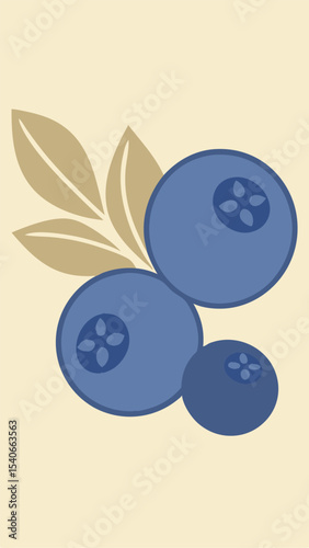 Stylized illustration of blueberries with leaves against a creamy white background