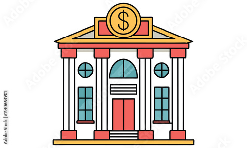 Cartoon bank building illustration isolated on white background
