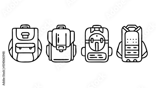 set of backpack isolated on white