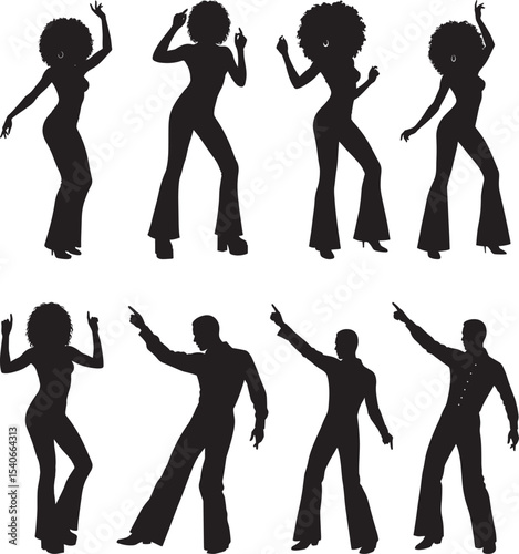 Retro disco dance move silhouette vector illustration