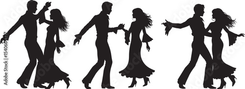 Vintage disco dancing silhouette vector illustration