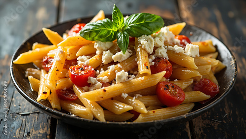 Delicious Penne Pasta with Cherry Tomatoes and Cheese | Italian Food Photography