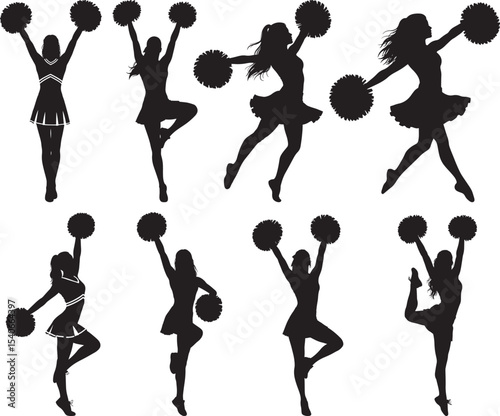Cheerleader team action silhouette vector illustration