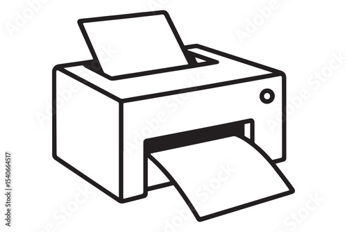 Black and white illustration of a printer with paper coming out