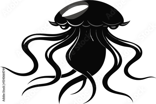 Stylized Black Jellyfish Silhouette Ocean Art