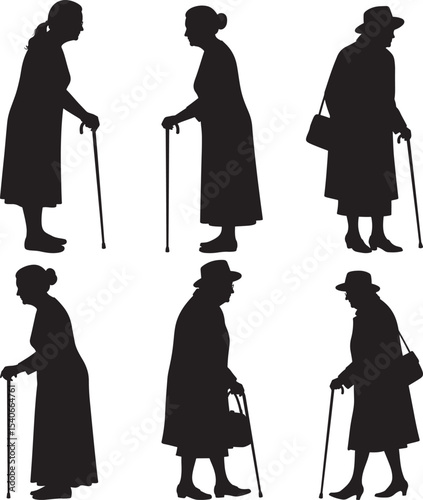 Senior lady side profile silhouette vector illustration