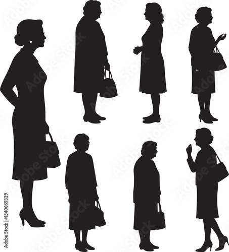 Old woman walking posture silhouette vector illustration