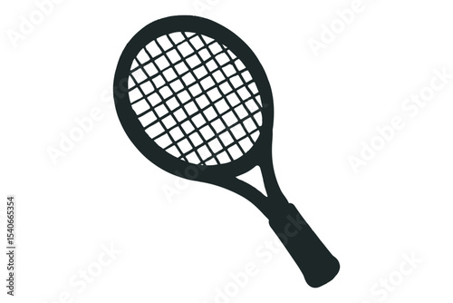 Black silhouette of a tennis racket with a netted design