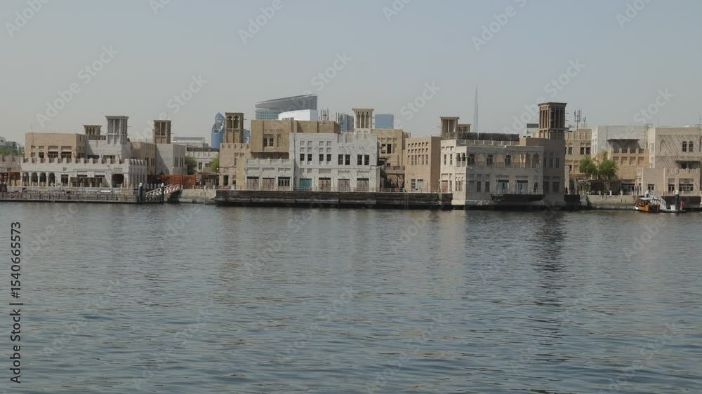 A panning shot of the coastal old city area in Dubai. A panning shot of the coastal old city area in Dubai.