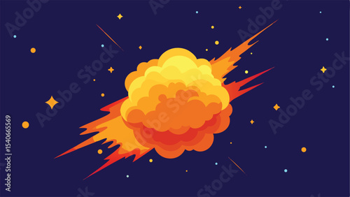 Vibrant cartoon illustration of a glowing dust explosion with motion in deep space