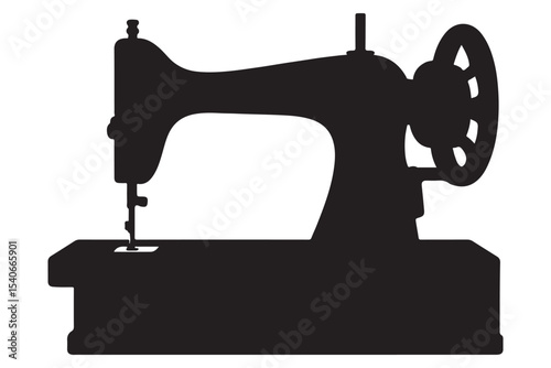Silhouette of a vintage sewing machine with a large wheel and intricate design
