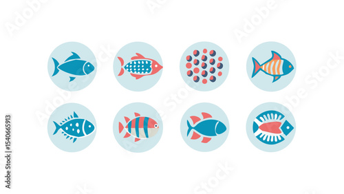 fish and egg icon set 