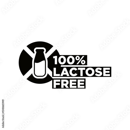 100% Lactose Free Icon Vector Sign Black