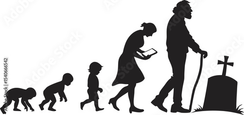 Human Life Cycle Silhouette: Birth to Old Age Symbolism
