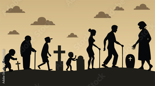 Human Life Cycle Silhouette: Birth to Old Age Symbolism