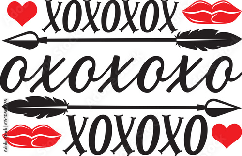 XOXO Valentine's Day Design Arrows, Hearts, and Kisses Graphic