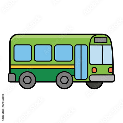 Green School Bus with Happy Driver Cartoon