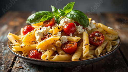 Delicious Penne Pasta with Cherry Tomatoes and Cheese | Italian Food Photography