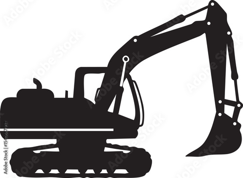 Heavy construction equipment excavator black silhouette