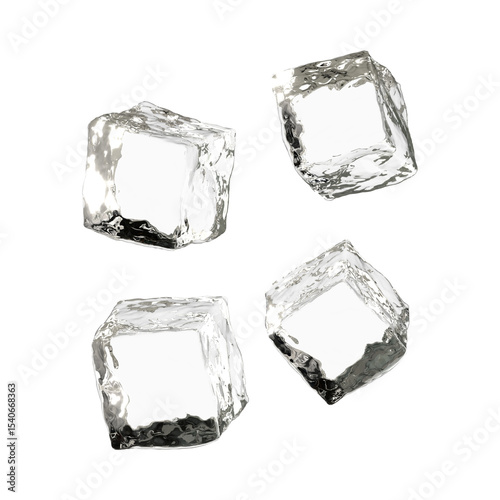 Four ice cubes isolated on transparent background