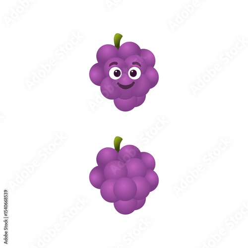 Grapes with eyes and face smiling 3d game illustration cartoon vector art fully editable purple ripe fresh fruit merge game asset svg