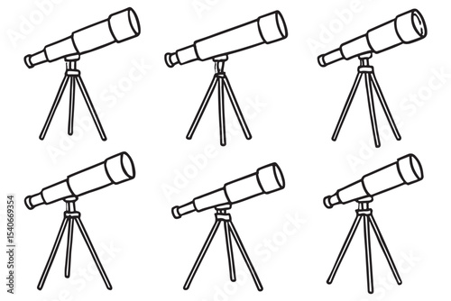 Set of telescope icons on a tripod, ideal for space exploration and astronomy