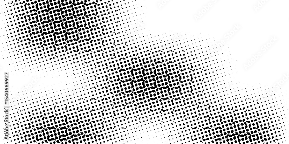 Grunge halftone gradient background. Faded dotted grit noise texture. Black and white rasterized sand wallpaper. Retro pixelated bitmap backdrop. Aged anime or manga comic grain overlay. Vector