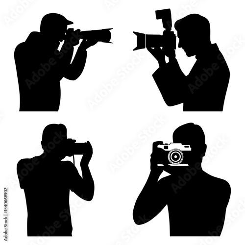 Silhouette of photographers with various cameras