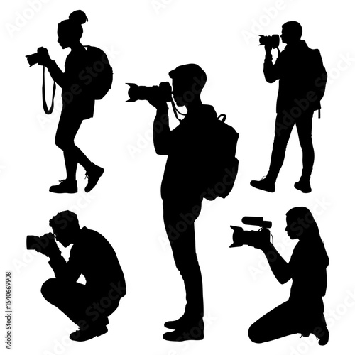 Silhouettes of photographers with camera equipment