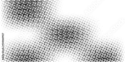 Grunge halftone gradient background. Faded dotted grit noise texture. Black and white rasterized sand wallpaper. Retro pixelated bitmap backdrop. Aged anime or manga comic grain overlay. Vector